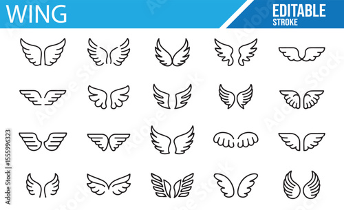 Set of Wing Symbols in Editable Stroke - Ideal for Branding and Creativity