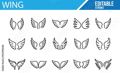 Elegant Wing Designs - Vector Icons with Editable Stroke for Modern Projects