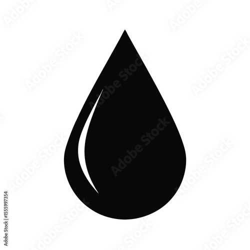 Simple Black Water Drop Icon on White Background Illustration