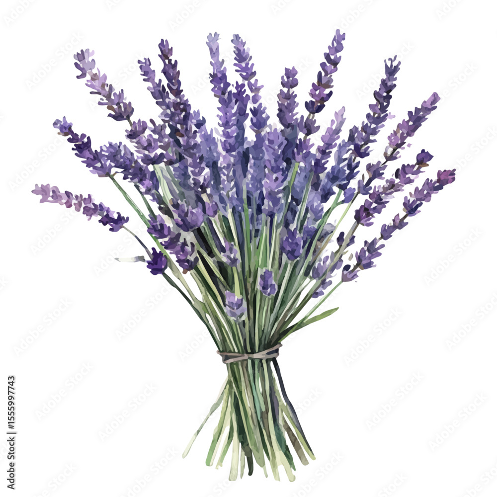 Fototapeta premium A Lavender Stem Bouquet, watercolor painting vector, isolated on a white background.