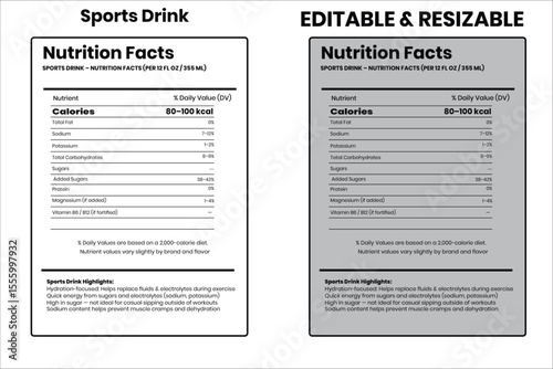 Sports Drink nutrition facts, nutrition facts, food label, calorie chart, protein infographic, healthy eating, vitamin chart, editable template, diet plan, meal prep nutrition, food packaging label
