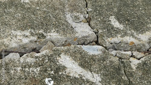 Old concrete wall texture large crack and dirty wall surface with large damage.