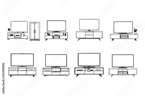 TV stand line art and black color