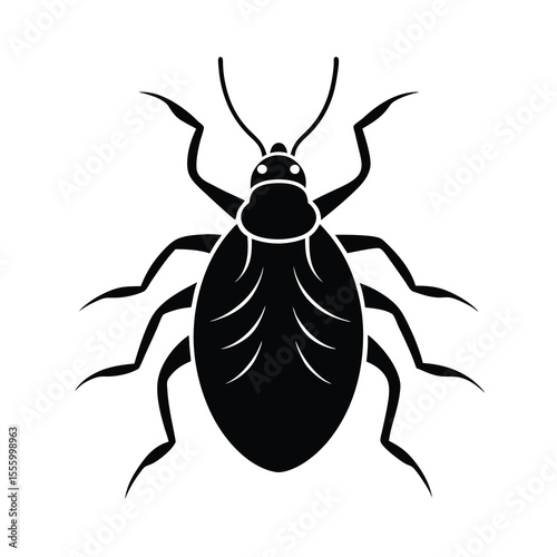 Stylized Black Silhouette of a Bed Bug on White Background