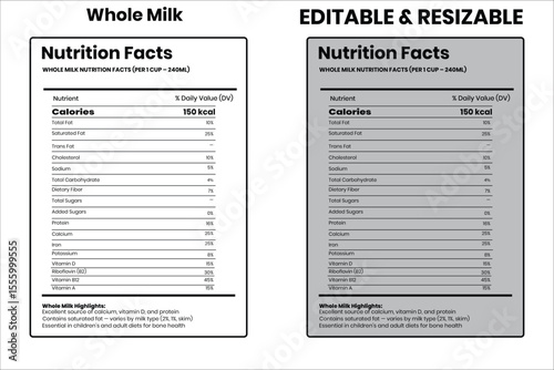 Whole Milk nutrition facts, 