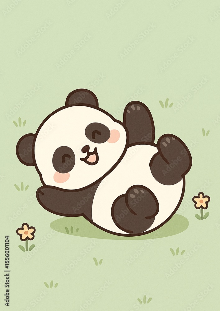 Fototapeta premium Happy Panda Rolling on Grass