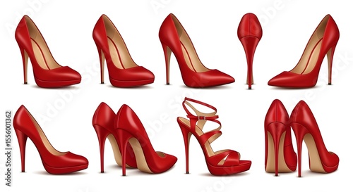 Elegant Red High Heel Shoe Collection - Various Styles for Fashion, Retail, and Advertising