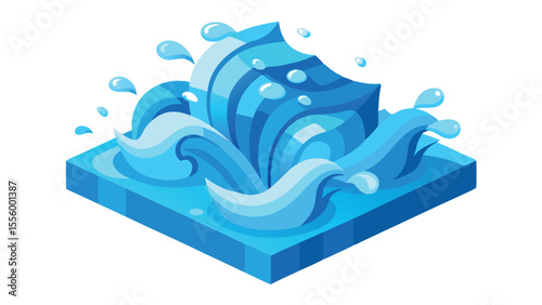 Isometric Vector Illustration of Splashing Water Waves on White Background – 3D Aquatic Design