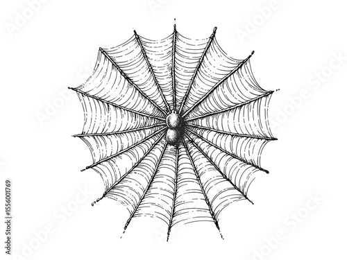 Vintage Halloween spider web engraving, spooky corner decor, hand-drawn horror motif, black sketch style, old engraving technique, seasonal spooky artwork, Halloween party theme,
