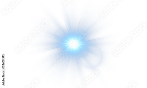 Bright lens flare. Blue glow effect. Starry flares with shimmering highlights. Bright blue light effect. 
