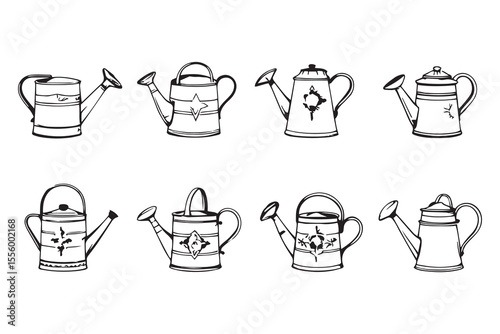  set of different type of 8 pcs Watering can line art and black color