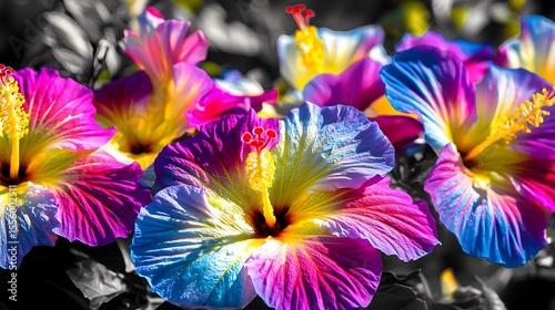 Vibrant Rainbow Hibiscus Flowers Closeup