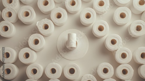 Surreal Top View of Many Toilet Paper Rolls