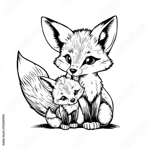 Mother Fox and Kit: A heartwarming illustration of a mother fox tenderly embracing her adorable kit.  Their connection is palpable, evoking feelings of warmth, protection, and family.