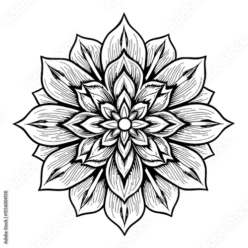 Floral Mandala: A detailed floral mandala design, rendered in monochromatic tones, showcases intricate patterns, inviting contemplation and a sense of spiritual beauty. 
