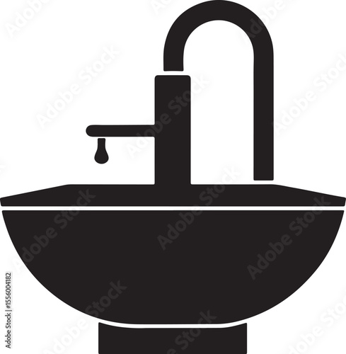 a bathroom sink and faucet silhouette, black and white silhouette, vector and illustration