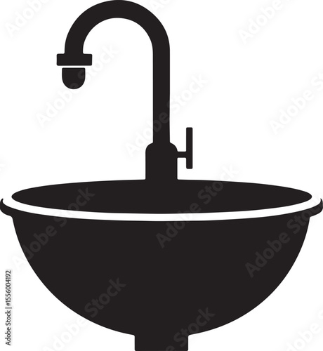 a bathroom sink and faucet silhouette, black and white silhouette, vector and illustration