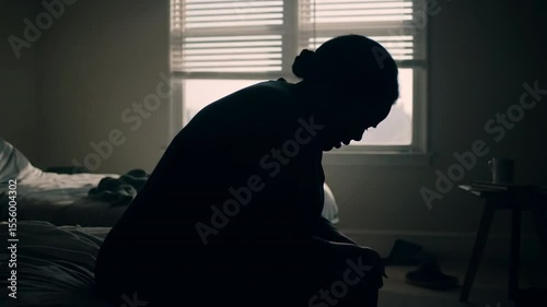 African American woman with mental health or depression at home crying.
