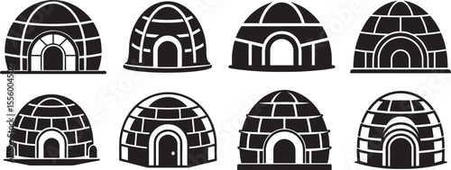 set of igloo silhouette, black and white silhouette, vector and illustration