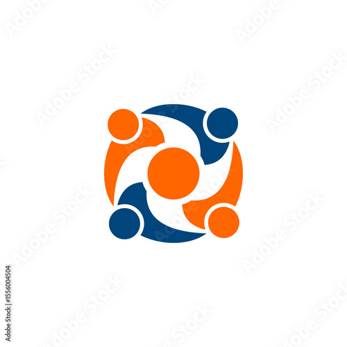 Abstract Teamwork Logo: Four Figures in Dynamic Circular Formation