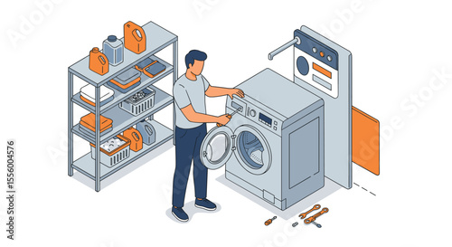 Home appliance repair vector illustration - modern flat style design for educational and instructional use