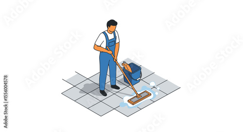 Housekeeping concept: isometric vector illustration for cleaning services design