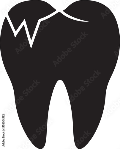 broken tooth silhouette, black and white silhouette, vector and illustration