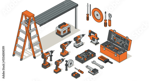 Comprehensive tool set vector illustration: workshop equipment for diy projects in isometric style