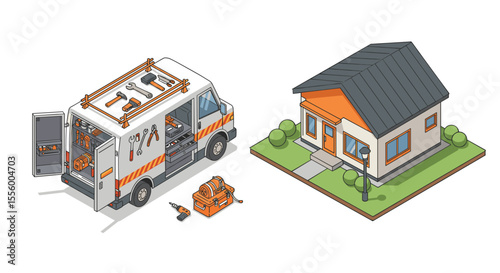 Home repair service vector illustration: isometric design for posters and cards