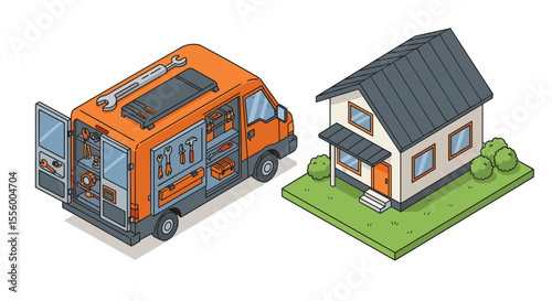 Home repair service vector illustration: isometric design for posters