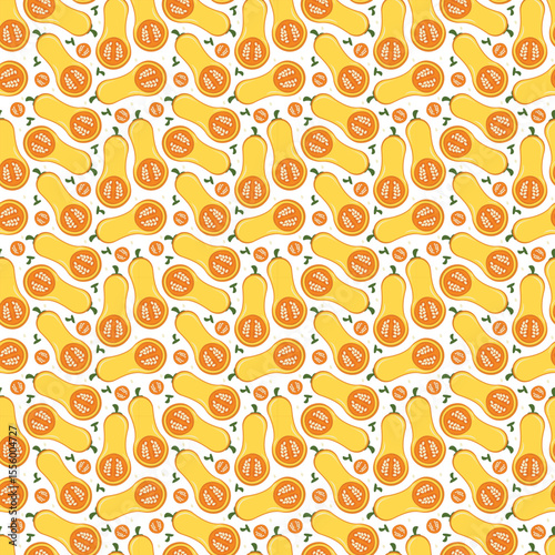 Fresh squash pattern. Seamless pumpkin pattern with seeds for fall harvest. healthy food background
