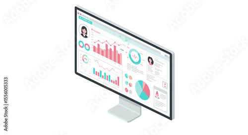 Data analytics dashboard vector illustration for business insights in isometric style