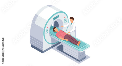 Medical ct scan vector illustration: healthcare diagnostic equipment in isometric style for educational and professional use