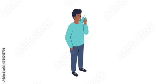 Young man sneezing in casual attire vector illustration for health awareness design, flat style