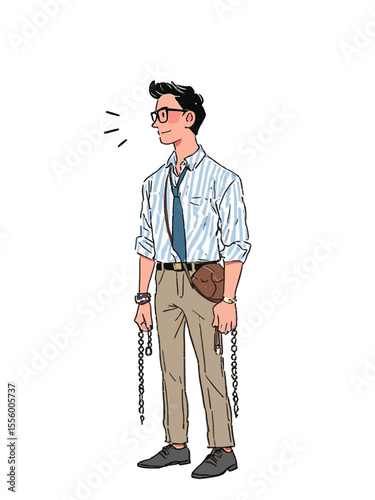 businessman with broken chains illustration on white background 