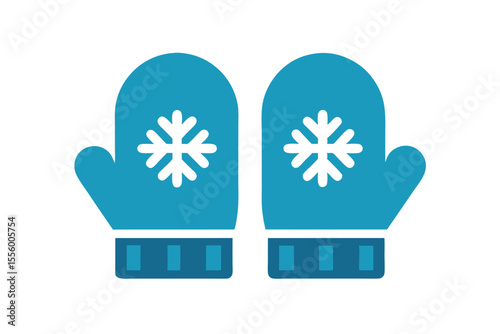 Winter Mittens Icon with Snowflake Pattern on White Background Design