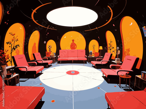 futuristic VIP lounge, luxurious minimalist interior, sleek leather sofas, smart glass partitions, soft warm ambient futuristic lighting, elegant sci-fi 