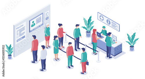 Isometric vaccination center vector illustration - healthcare concept for medical design