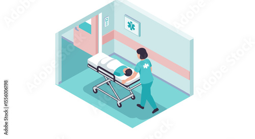Isometric hospital room vector illustration for medical design