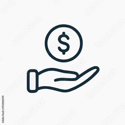 Hand with Dollar Coin line icon. Charity and Donation Concept. Financial Help for Needy. Sponsorship Supporter Linear Icon. Editable Stroke. Vector illustration 