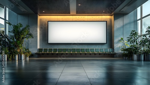 Modern Airport Waiting Area with Blank Advertisement Billboard