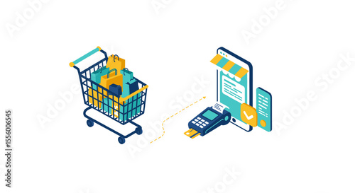 Isometric online shopping vector illustration for e-commerce design