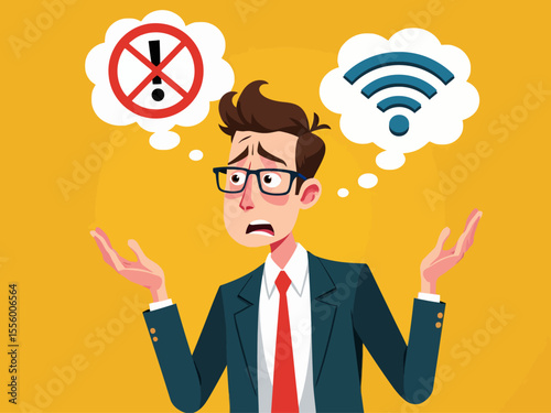 Businessman confused no wifi internet signal problem Professional person shrugging helpless frustrated 