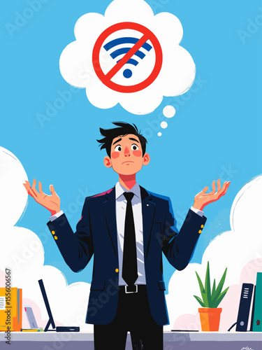 Businessman confused no wifi internet signal problem Professional person shrugging helpless frustrated 