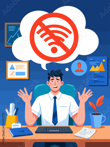 Businessman confused no wifi internet signal problem Professional person shrugging helpless frustrated 