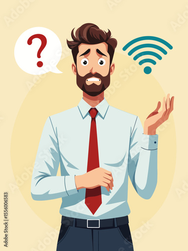 Businessman confused no wifi internet signal problem Professional person shrugging helpless frustrated 