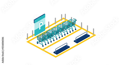Isometric parking lot design vector illustration of shopping carts
