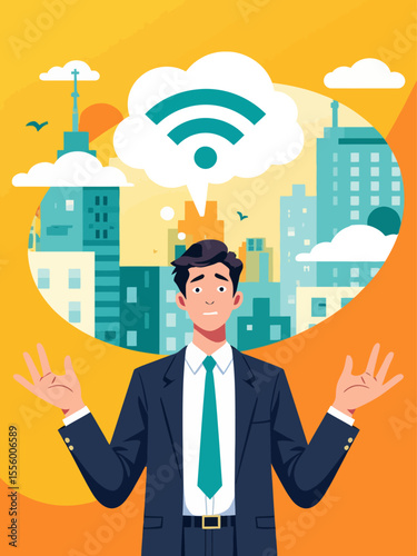 Businessman confused no wifi internet signal problem Professional person shrugging helpless frustrated 