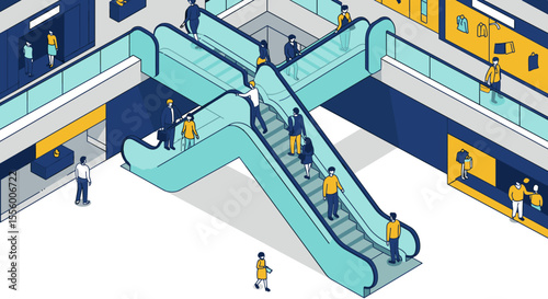 Shopping mall scene vector illustration: modern flat style design for business and architecture concepts