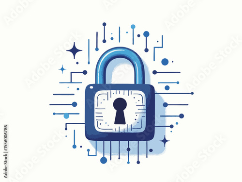 Cybersecurity concept with locked digital data illustration on white background 